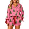 Women's Christmas Two Piece Pajama Set with Button Down Shirt and Shorts Sleepwear