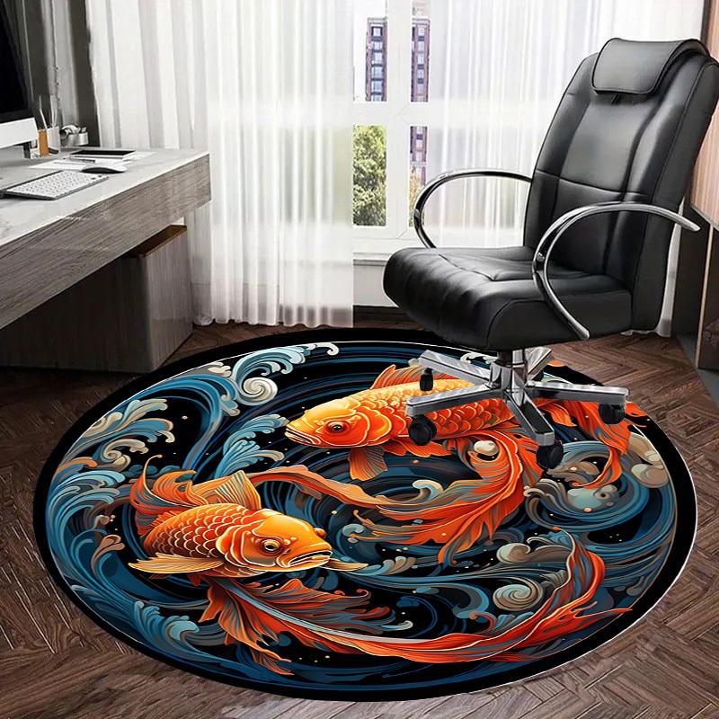 1pc Office Carpet Chair Mats Koi Fish Swimming In Water Waves Perfect for Decorating Office Chairs, Living Rooms, Or Bedrooms