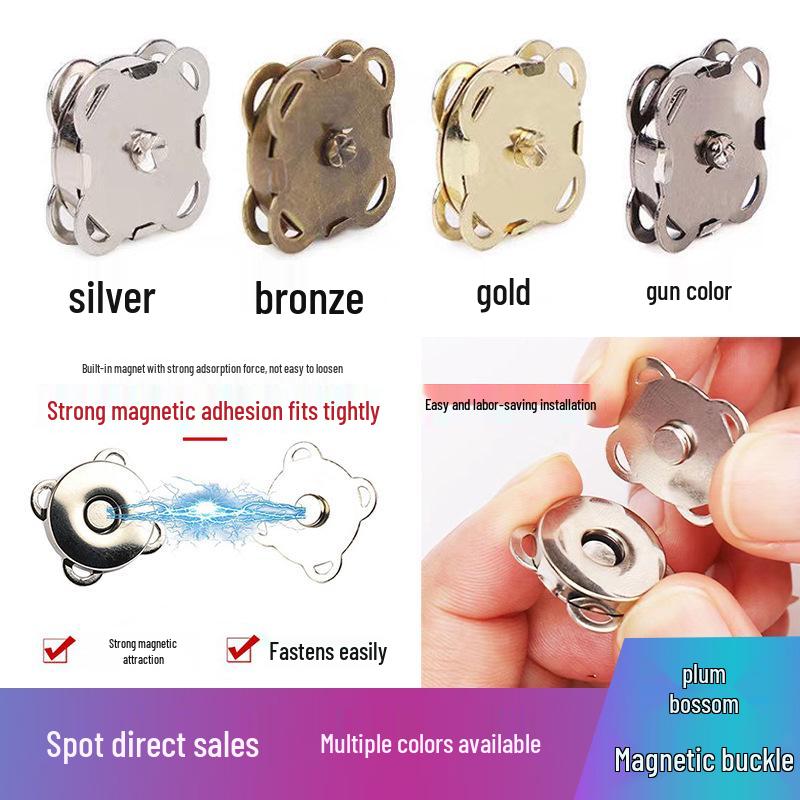 Plum Blossom Magnetic Snap for Bags & Clothing - Hand-Sewn, Invisible Male-Female Closure