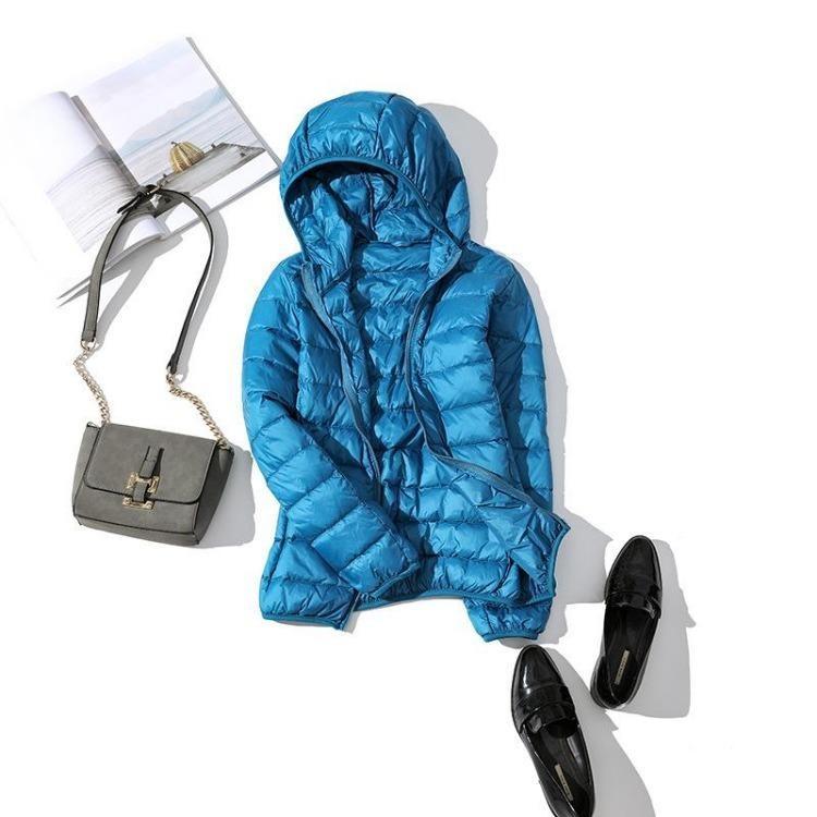 Giacca da donna invernale in piumino, slim, calda, ultraleggera, taglie forti, con cappuccio, cappotto corto, piuma d'anatra bianca, capospalla, autunno