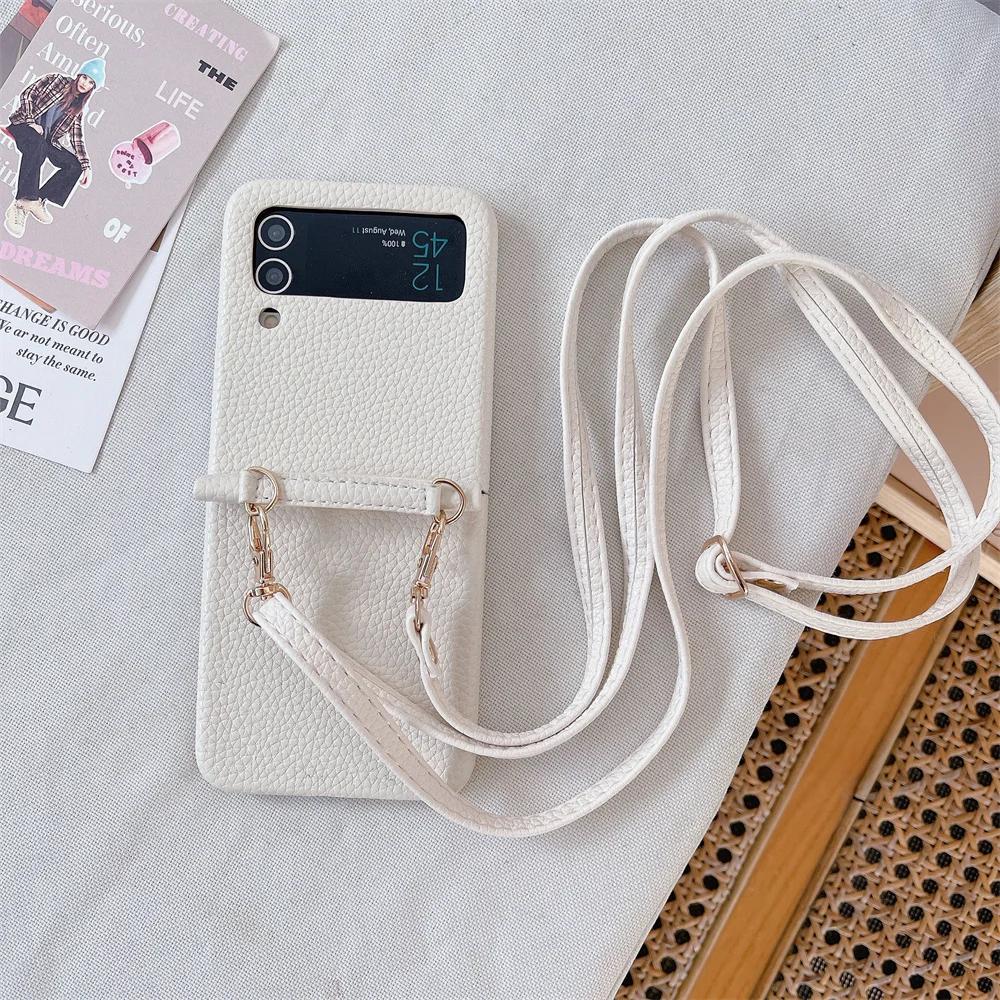 Crossbody PU Leather Phone Case for Samsung Galaxy Z Flip 6 5 4 3 Flip6 Flip5 Flip4 Flip3 5G Protective Shockproof Cover