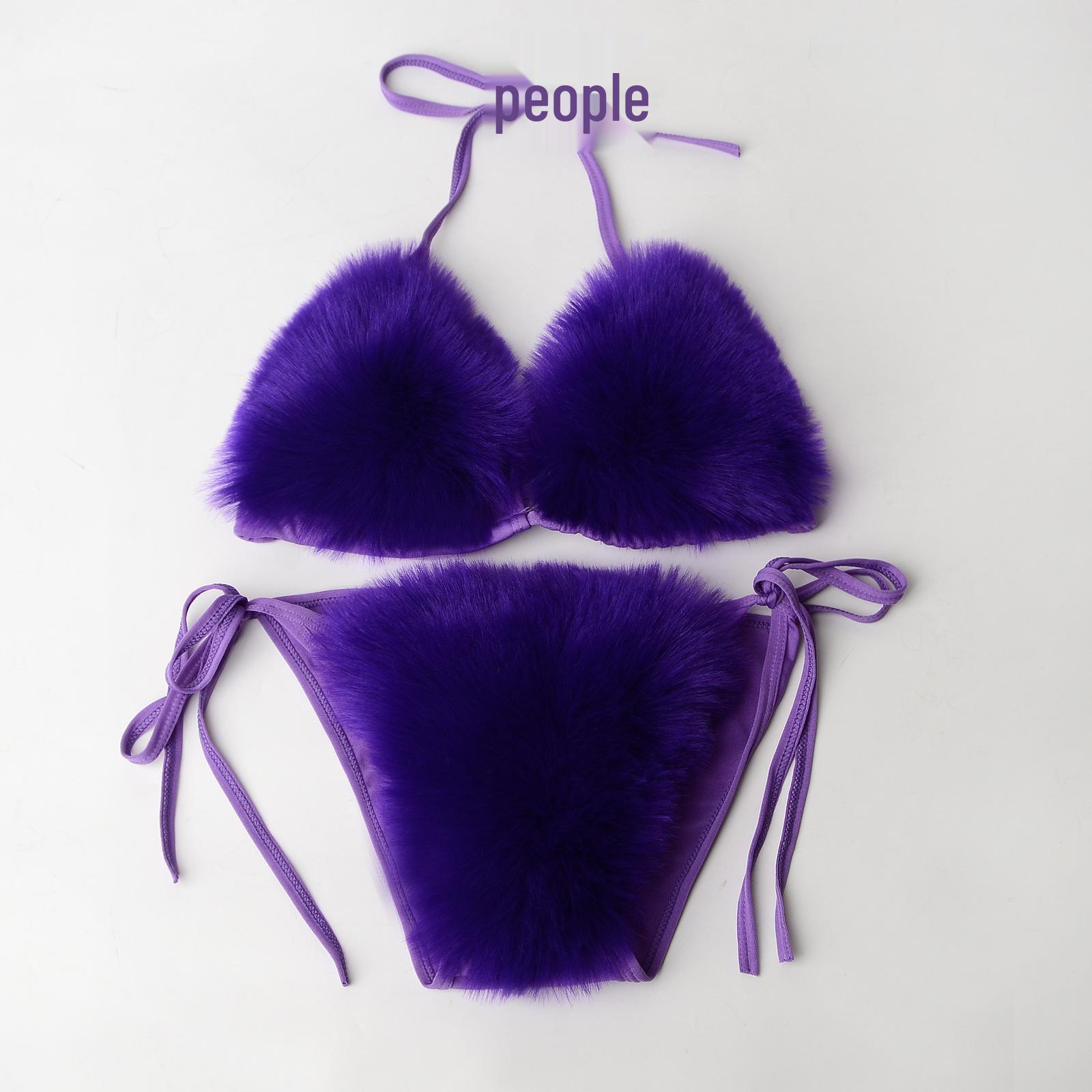 

Однотонное пушистое бикини из искусственного меха - Женский плюшевый спортивный купальник One Size