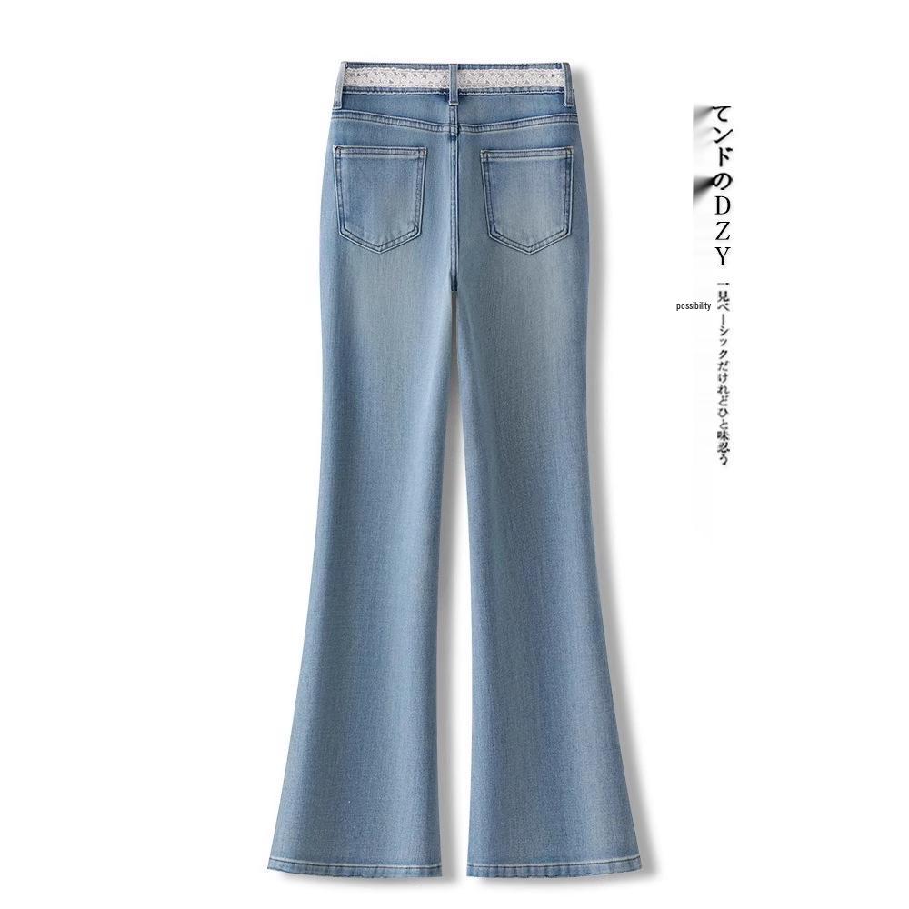 Light Color Rhinestone Lace Flared Jeans - Women's 2025 Retro Style