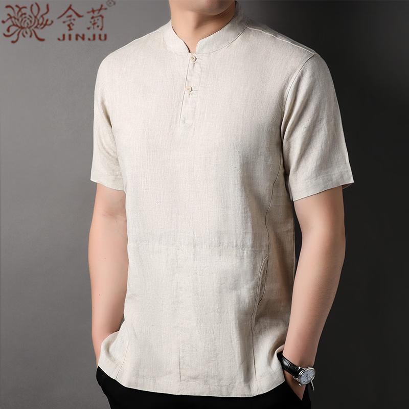 

Мужская футболка Guochao из чистого льна с коротким рукавом 2XL