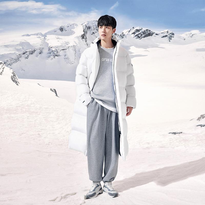 Anta Training Series Solid Color Zipper Hooded Long Sleeve Down Jacket Men Outerwear Pure-White 952347905-4