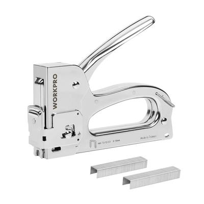 WORKPRO Gun Hand Staple Stapler In Cable Handle Lock 3 In 200 Replacement Needles For Wallpaper Leather Sheet Wood Furniture Tacker, Tacker, Gun,