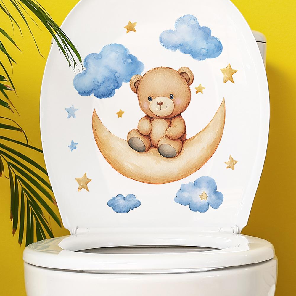 Cartoon Goodnight Bear Rabbit Stars Bathroom Toilet Toilet Stickers Home Beautification and Decoration Stickers