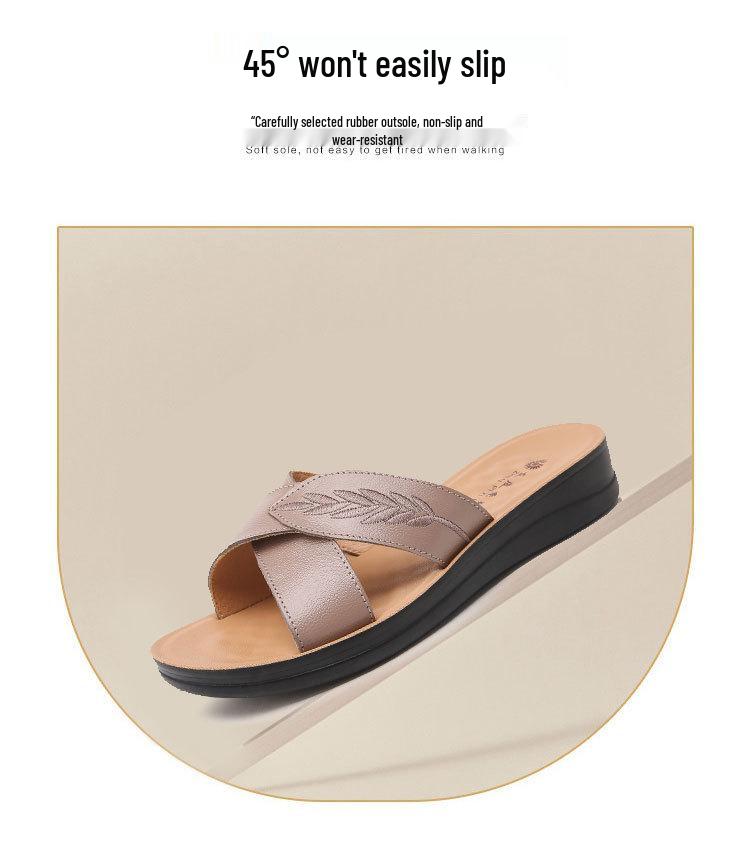 Echtes Leder Damen Sommer Rutschfeste Flache Sandalen für Draußen