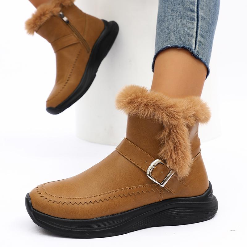 Women's Warm Winter Ankle Boots with Fur 2025 PU Leather Waterproof Snow Boots Woman Thick Plush Non Slip Cotton Shoes Plus Size