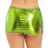 Women Fashion Metallic Faux Leather Split Skirt Night Club Pole Dancing Low Waist Elastic Waistband Miniskirt