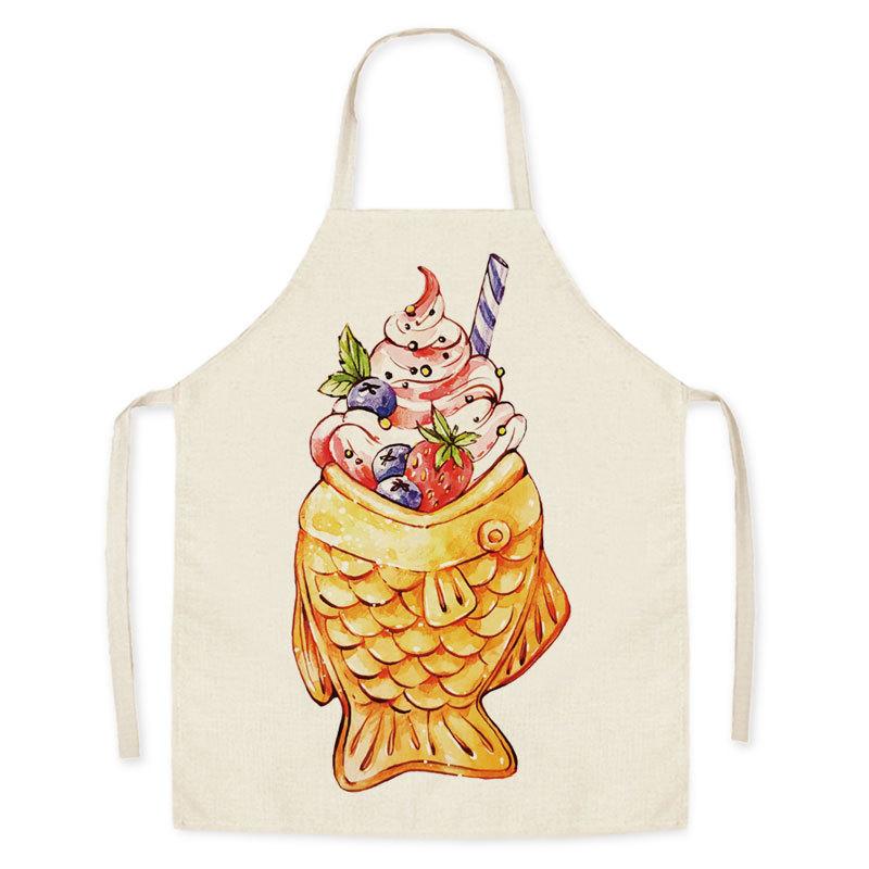 1Pcs Kitchen Apron Cartoon Whale Printed Sleeveless Cotton Linen Aprons Men Women Home Cleaning Tools 55*68cm