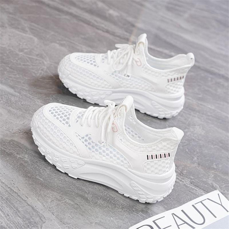 Mesh hollow breathable soft leather dad shoes women's new thick-soled versatile non-slip casual sports shoes in summer 2025