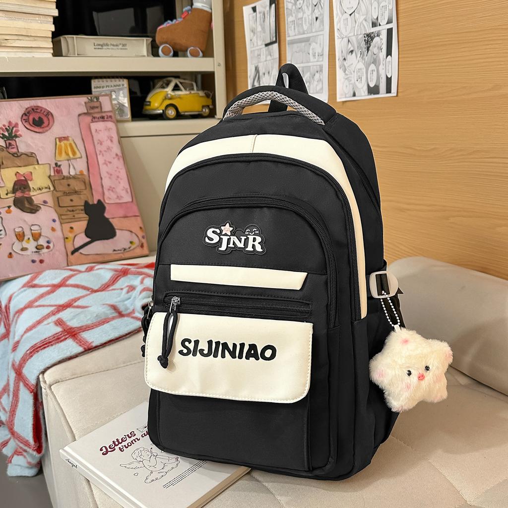 Schoolbag new high-value large-capacity ins burden reduction fashionable simple contrasting versatile schoolbag junior high school student backpack 