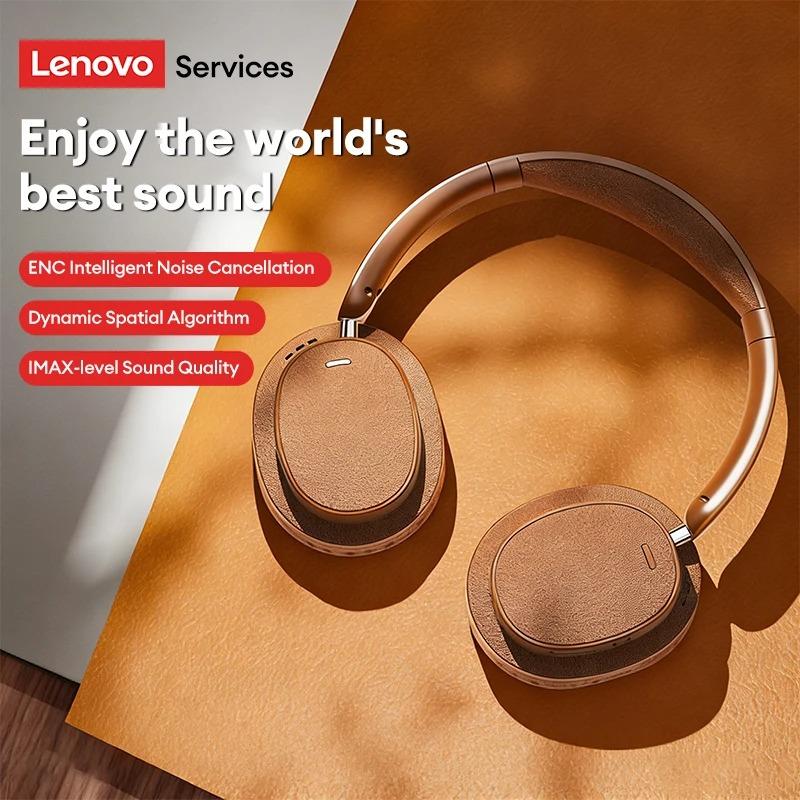 Retro Lenovo LS105 Kulak Üstü Kablosuz Kulaklık Katlanabilir Spor Deri 360° Tam Sarım Kulaklık Bluetooth 6.0 HD Çağrı Kulaklıkları ENC Gürültü Azaltma