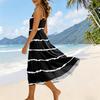 Women Summer Striped Print Sleeveless Adjustable Strap Bohemian Casual Beach Holiday Sundress with Pockets Loose Fit