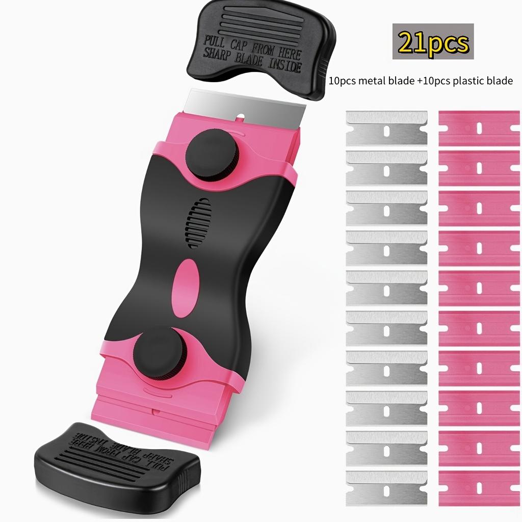 21pcs Razor Blade Scraper Double Edge Razor Scraper Remover Tool with Razor Blades for Labels Stickers Decals Removal Tint Vinyl