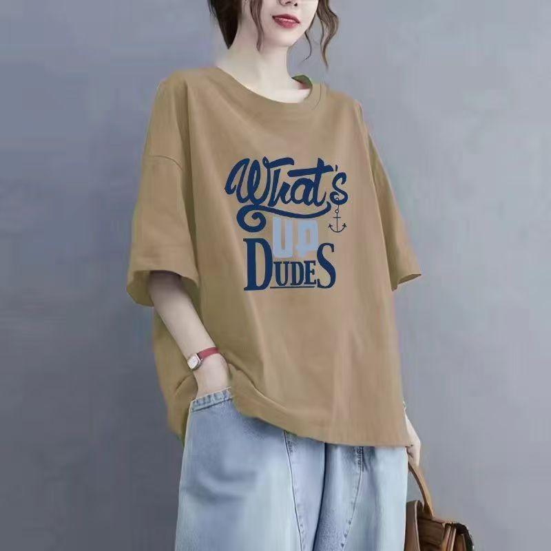 Fashion Cotton Short Sleeve T-shirt Women 2024 Summer Large Size Loose Version Casual Tops