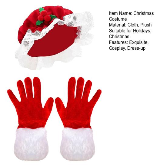 Paní. Kostým Clause pro dospělé ženy Santa Claus Červená bobulová čepice Mob cap