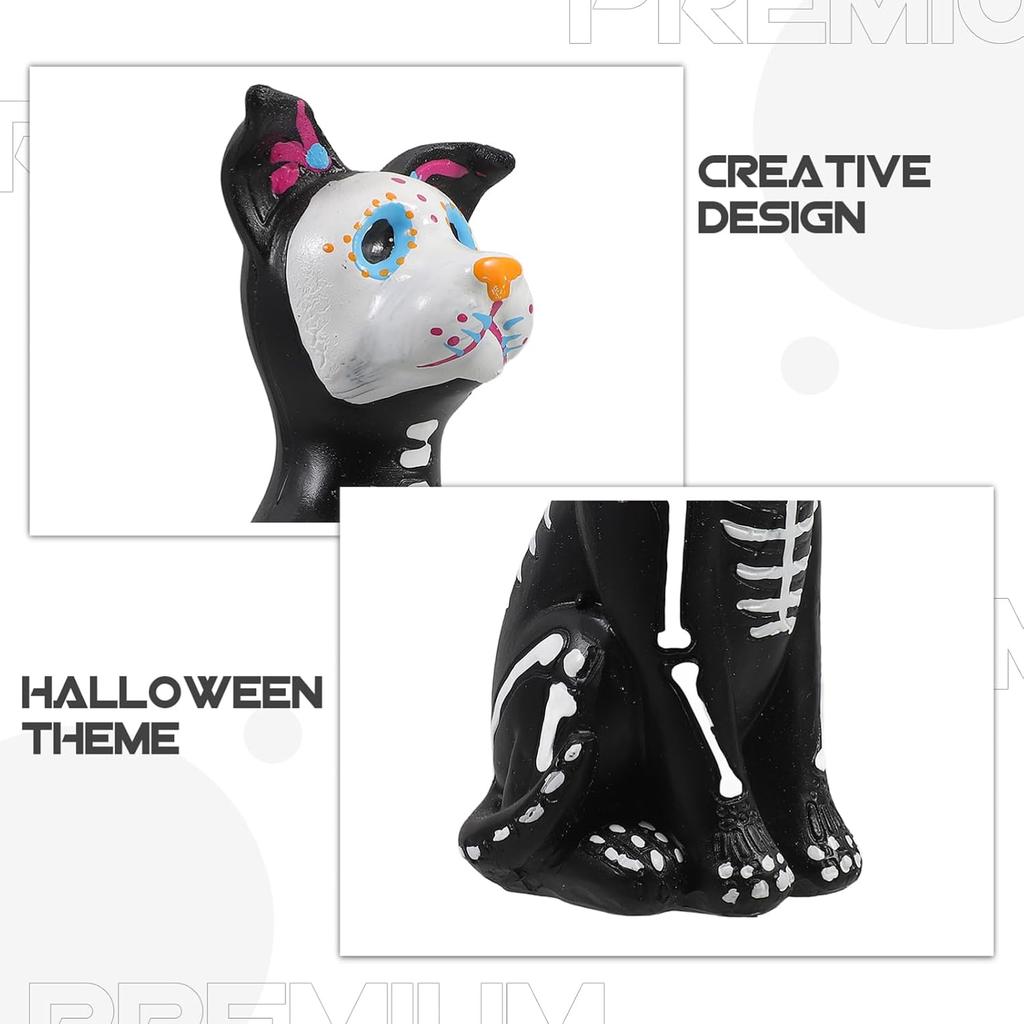Día de los Muertos Resin Pet Figurines, Sugar Skull Dog Cat Statues, Day of The Dead Ofrenda Altar Decor, Mexican Halloween Table Shelf Indoor Decor