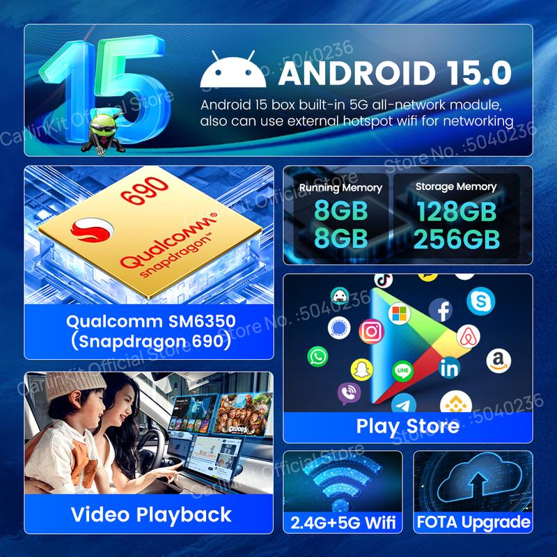 CarlinKit 8G+128GB Android 15 Ultra2 CarPlay Ai Box Wireless Android Auto CarPlay Online Video SM6350 8-Core GPS 4G LTE For Cars