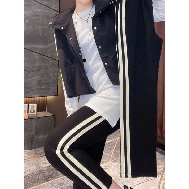 Mm Autumn Stripes Cropped Fat Sister Stretch Sports Pants