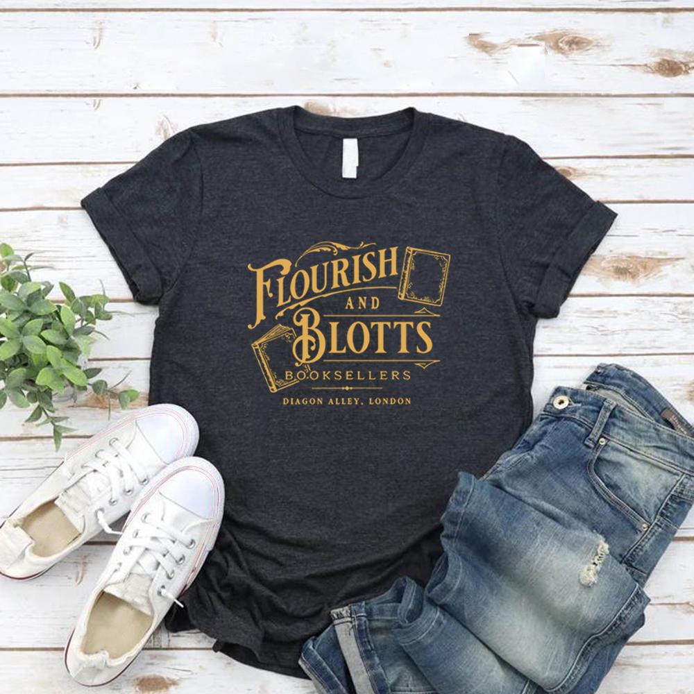 Flourish and Blotts T Shirt Wizard Book Magic Wizard Vintage Tee Bookish Gift HP Fan Tshirt Short Sleeve Graphic T Shirts Top