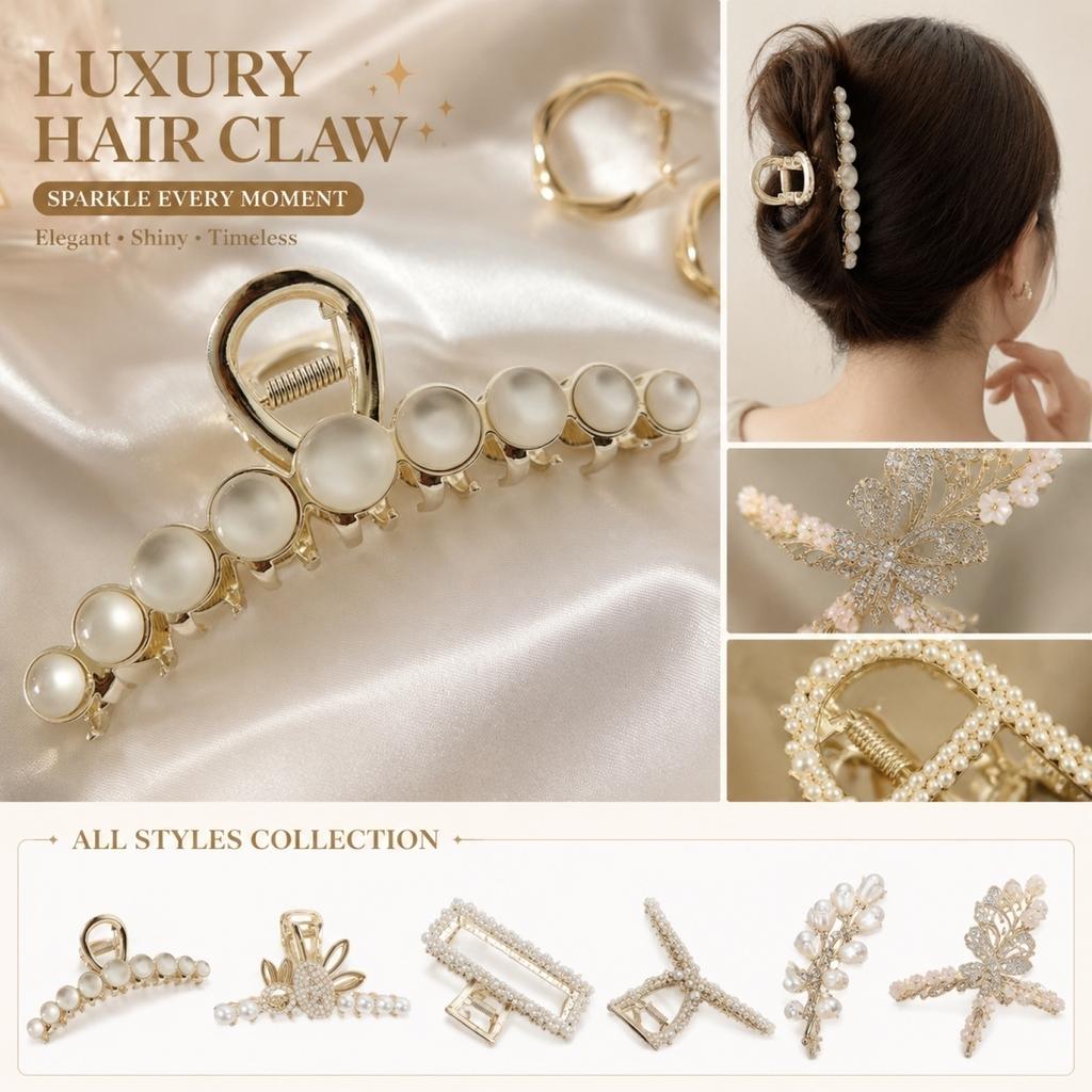 Large Hair Clip Metal Hair Claw with Decorative Round Embellishments Durable Hair Accessory for Secure Updos and Styling