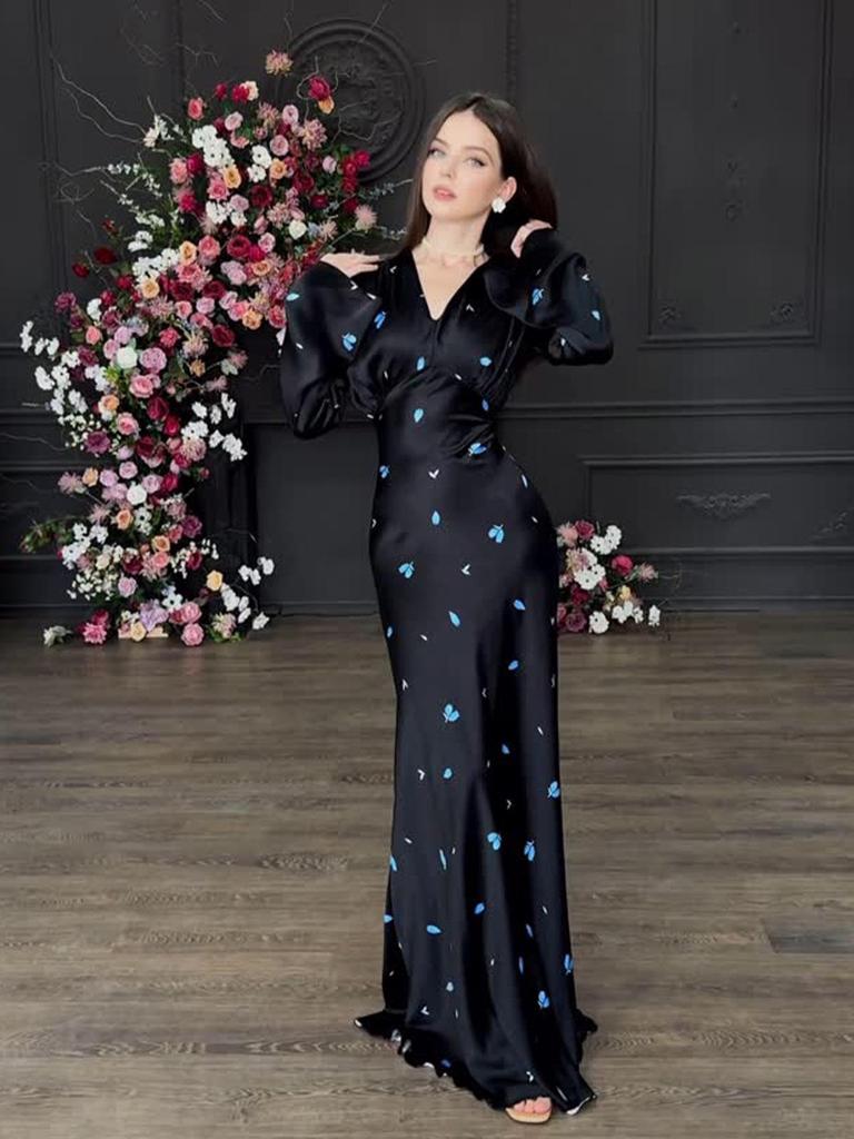 Elegant Long Sleeve V-Neck Dress - Beautiful, Sexy, Smooth, European and American Style (2025 Collection)
