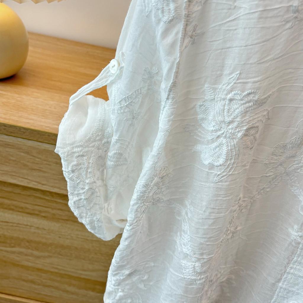 DIMANAF 2025 New Women Summer Shirt Lace Blouse Loose Buttons Fashion Tops Tees White Tees New Blouse