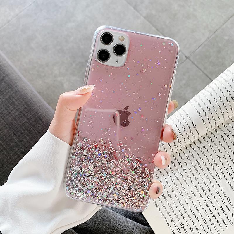 Luxury Fashion Star Sequins Glitter Phone Case For iPhone 11 12 13 14 15 16 Pro Max XS XR X 7 8 Plus SE Soft Bling Powder Cover