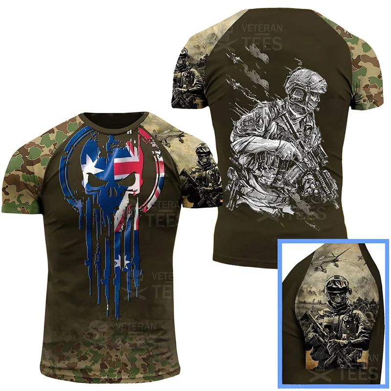2024 Summer Quick Dry Short Sleeve Australian Forest Camo 3D Printed T-shirt Men's Jungle Desert Camo Outdoor Breathable T-shirt