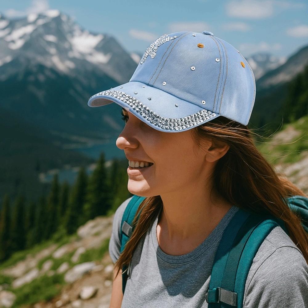 Fashion Shiny Denim Baseball Cap Y2K Adjustable Hip Hop Snapback Rhinestone Star Peaked Hat Women