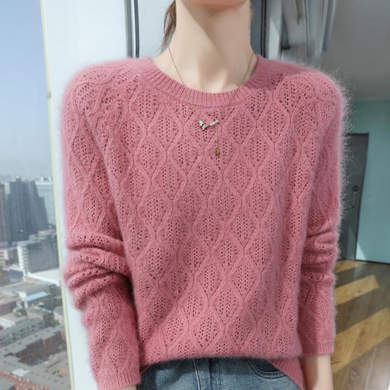 Prodyšný svetr ze směsi norka Dámský lehký pletený top pro všechna roční období