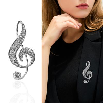 Broche Creativo de Notas Musicales con Pedrería para Mujer, Forma Brillante, Pin para Solapa de Vestido, Traje, Chal, Insignia