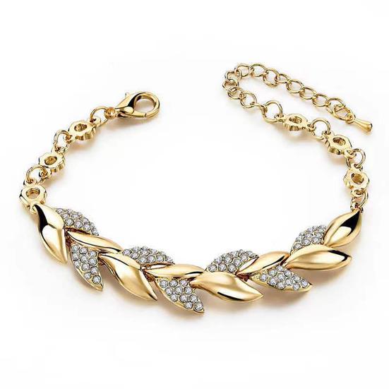 Leaves Bracelet Rhinestone Inlaid Bracelet Sparkling Leaf Design Link Bracelet Women Jewelry for Parties Dates Gift Ideas