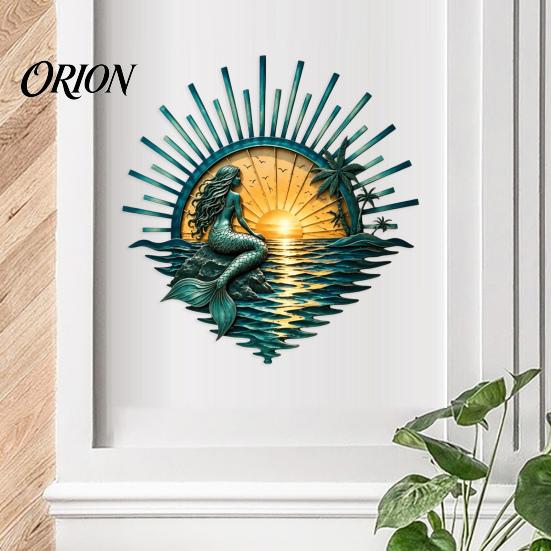 Mermaid Wall Hangings Metal Ocean Decor, Turtle/Lighthouse/Mermaid Pattern Weather Resistant Outdoor Decor Art Sculptures for Patio Garden And Living