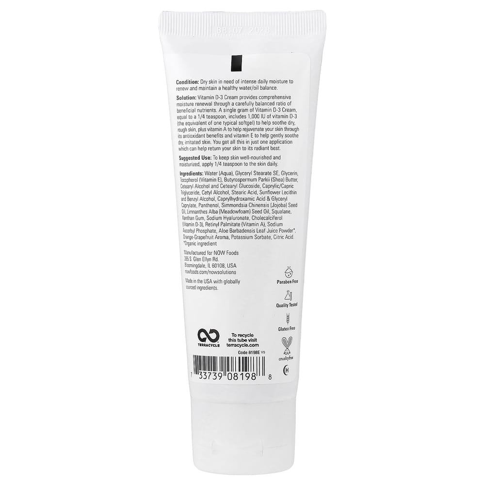 Now Foods Vitamin D-3 Cream 1000IU 118ml (4 fl oz)