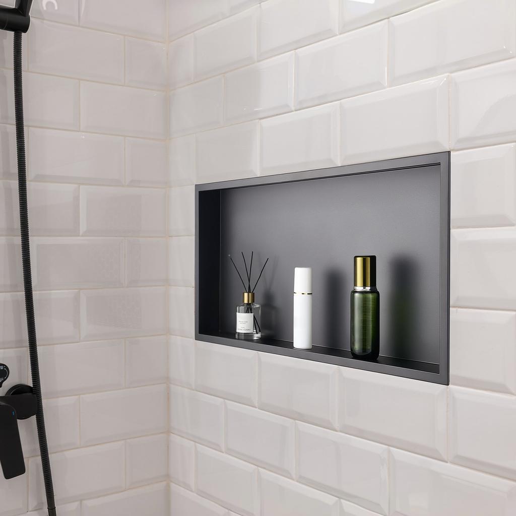 VEVOR Shower Niche, 33.0 x 63.5 x 10.2 cm Recessed Wall Niche, Heavy-duty Stainless Steel Modern Soap & Shampoo Storage Organizer