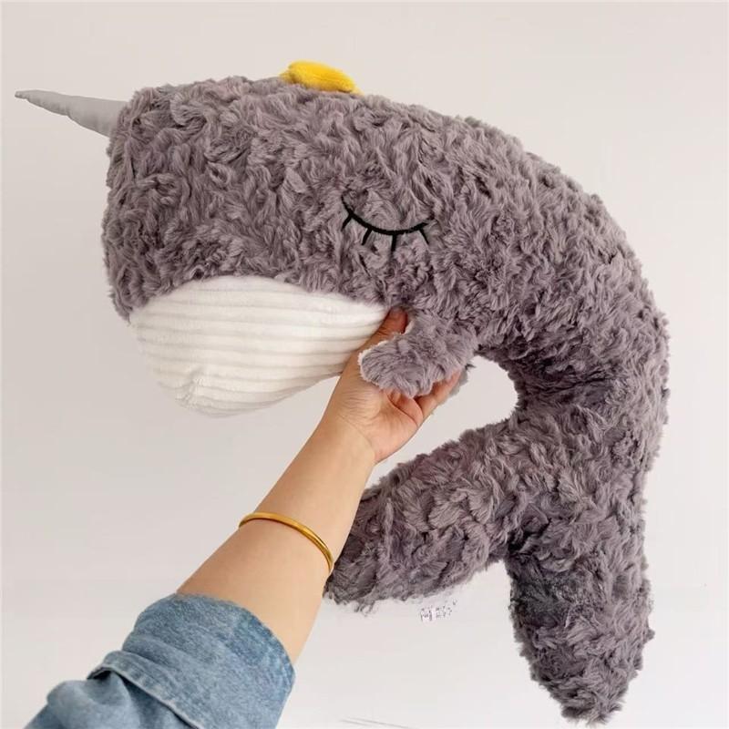 Plush Whale Pillow Soft Embroidered Animal Decor For Home Couch Bed Office