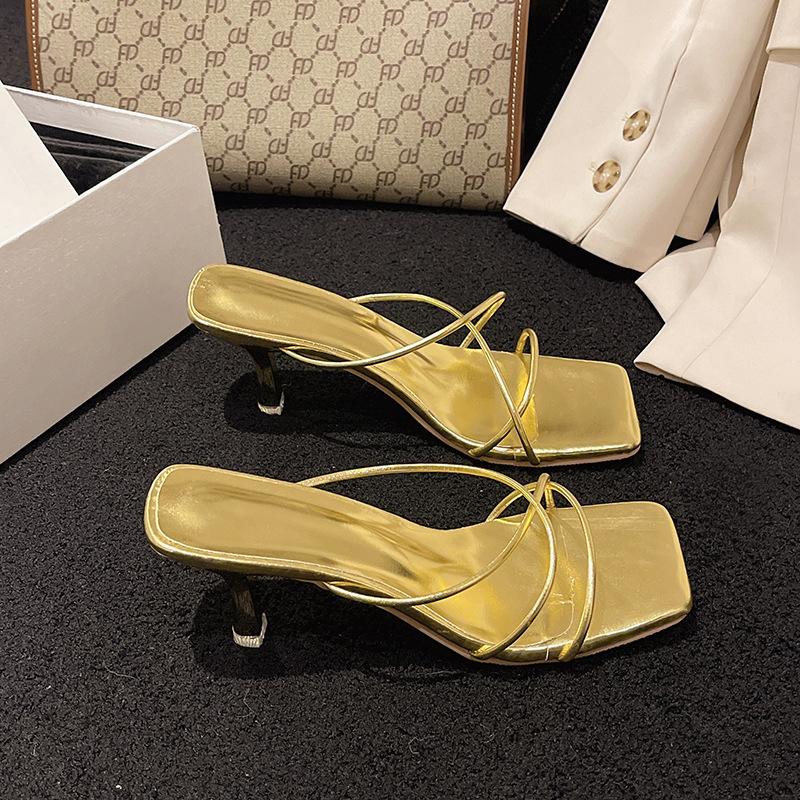 Silver stiletto high heels women's spring new versatile fashion outer wear open-toed niche sandals