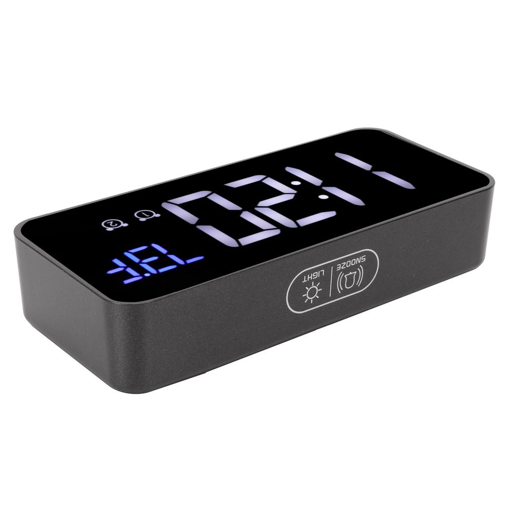 LED Digital Alarm Clock Thermometer with Snooze USB Charging Bedroom Office DecorationBlack