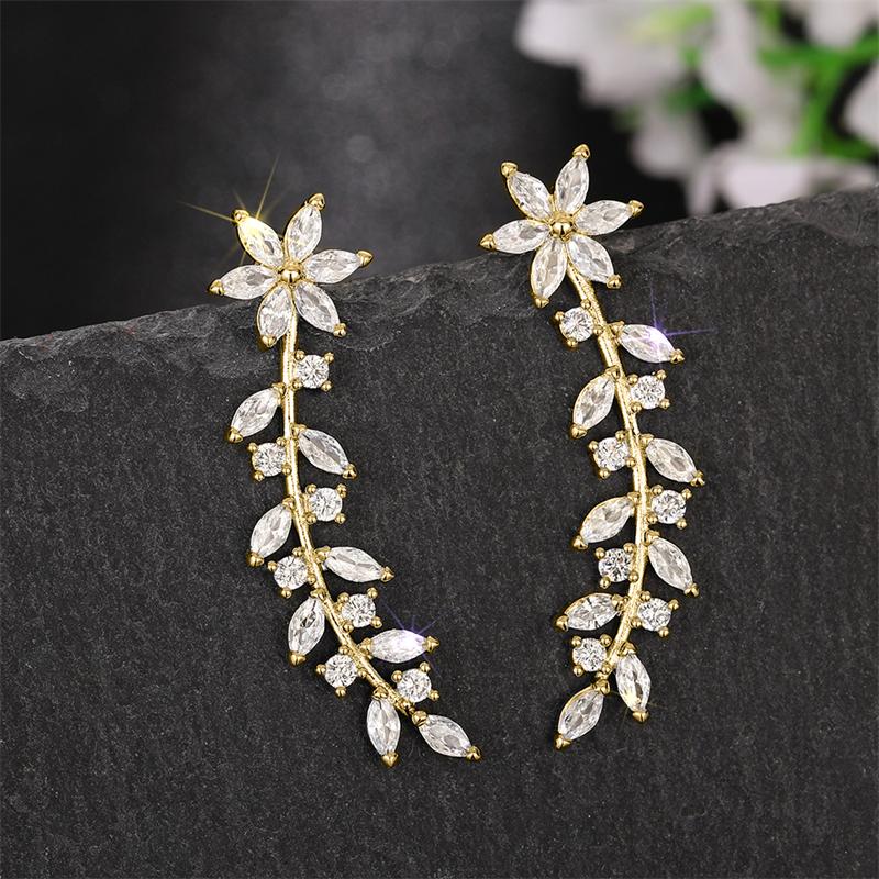 Huitan Aesthetic Flower Stud Earrings Climb Ear Earrings Exquisite Women's Ear Accessories with Dazzling CZ New Fashion Jewelry