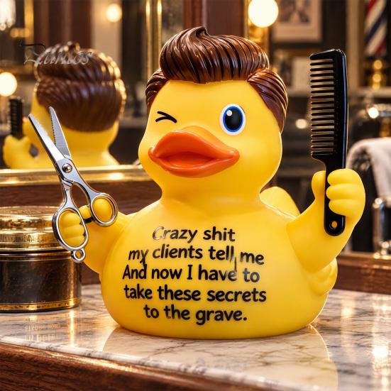 Resin Duck Statue Barber Figurine with Scissors and Comb, Yellow for Salon Decor, Handmade Hair Stylist Gift Creative Hairdresser Gift, Funny