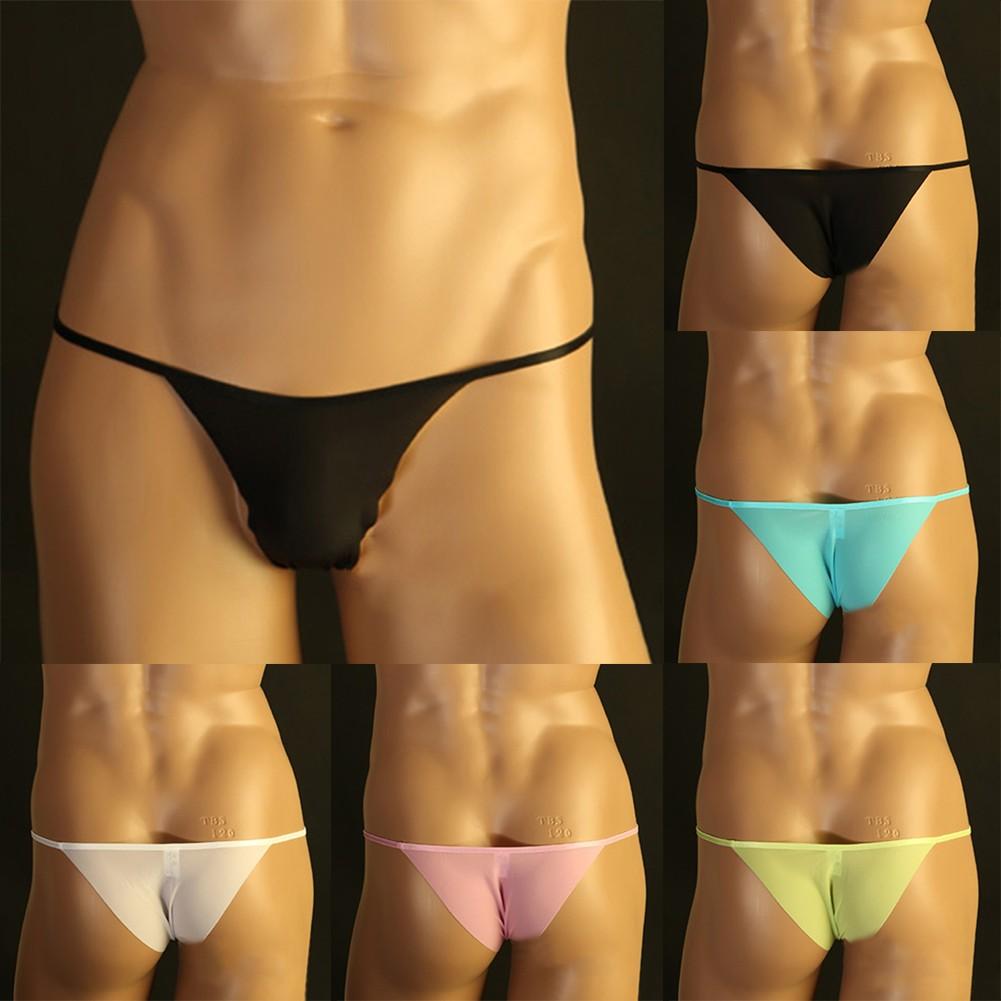 Men's Sexy Ice Silk Underwear Briefs G String Low Rise Thong Lingerie