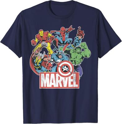2026 Marvel Avengers Team Retro Comic Vintage Graphic TShirt Small Superhero Shortsleeved Casual Tshirt Breathable Unisex Top