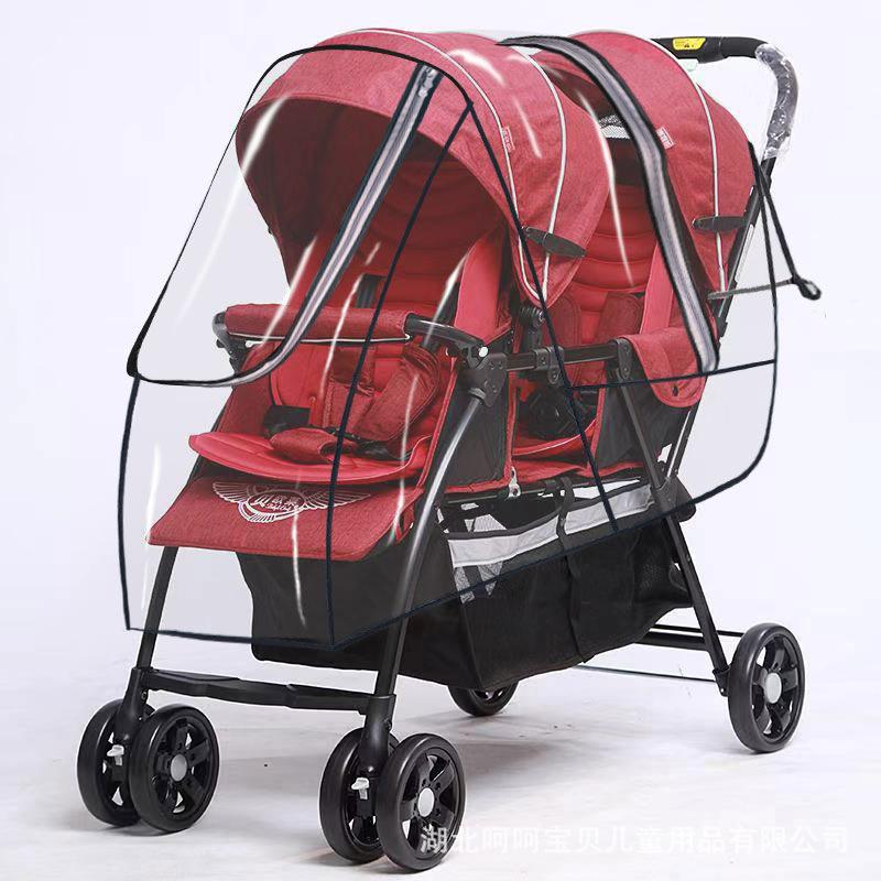 Double Twin Stroller Rain Cover Windproof Weather Shield for Front Rear Seat Baby Carriage