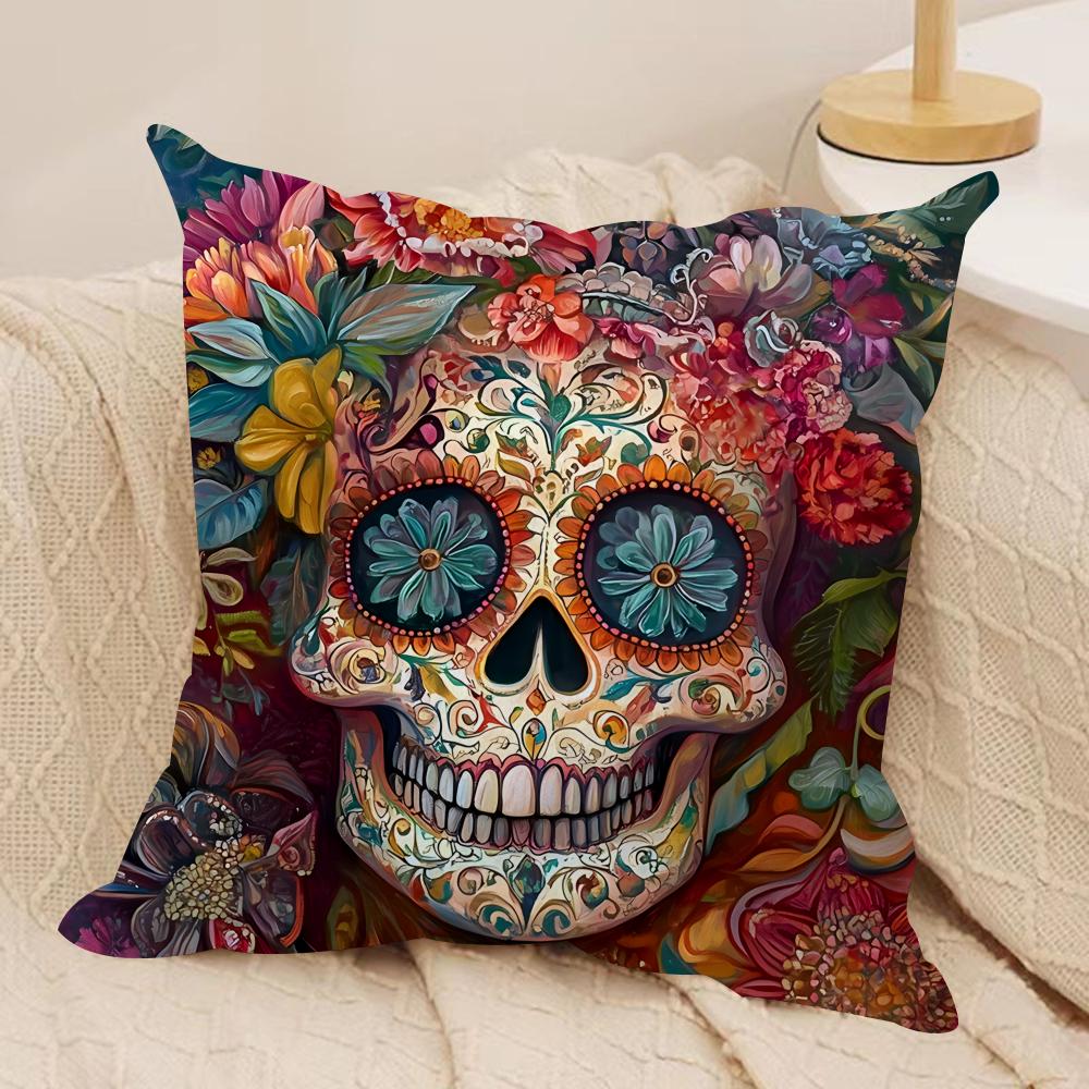 Abstract Day Of The Dead Cushion Cover Silky Short Plush Invisible Zipper Dustproof Sofa Pillow Case For Home Decor