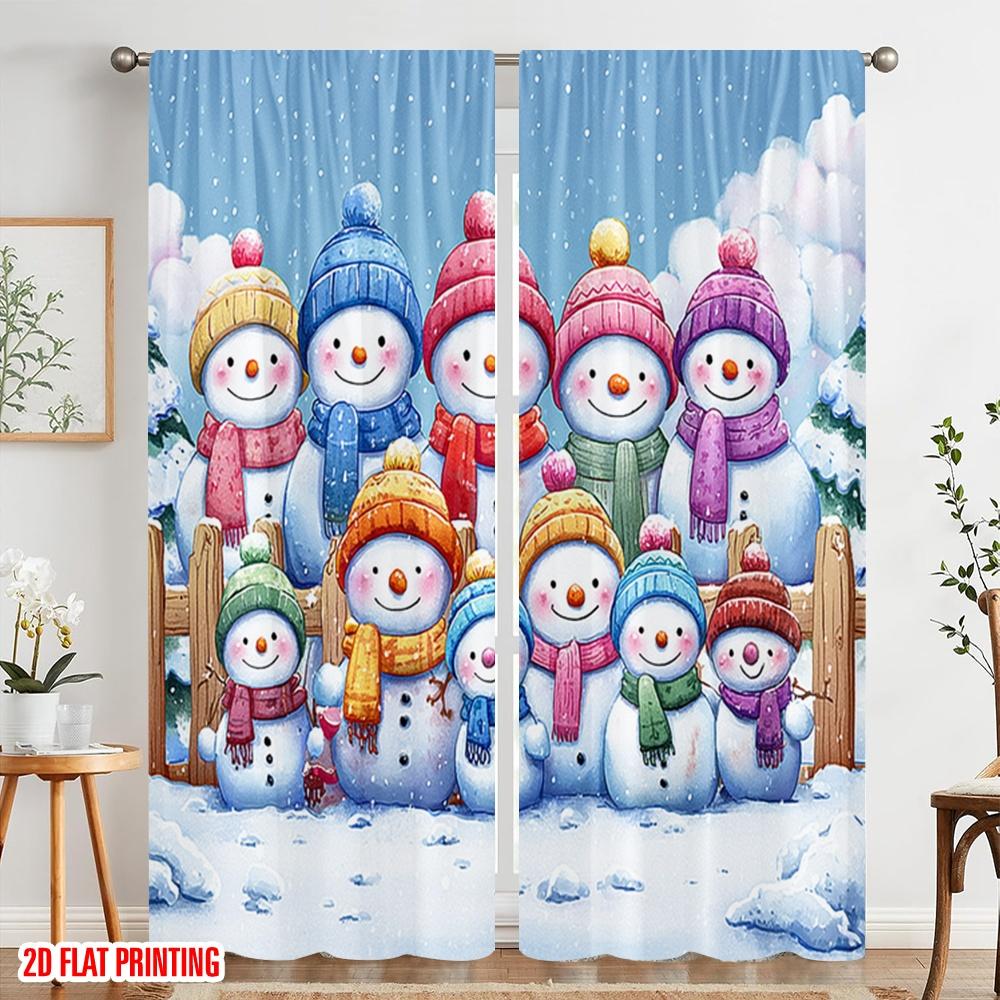 2pcs,2D Plane Printing Curtain Popular Snowman Family Winter Polyester Fabric (without Rod) Decorations Outdoor Use for Various