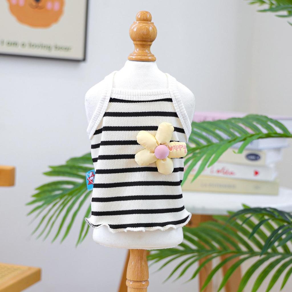 PETCIRCLE Black & White Striped Pet Vest & Leash for Dogs and Cats