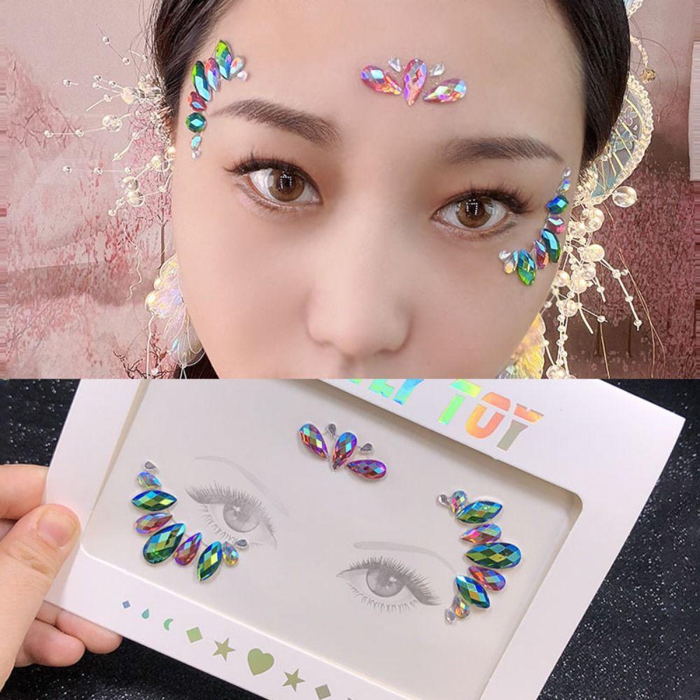 Glue Free 3D Rhinestones Sticker Fake Tattoo Disposable Crystal Facials Sticker Glitter Waterproof Temporary Tattoo Sticker
